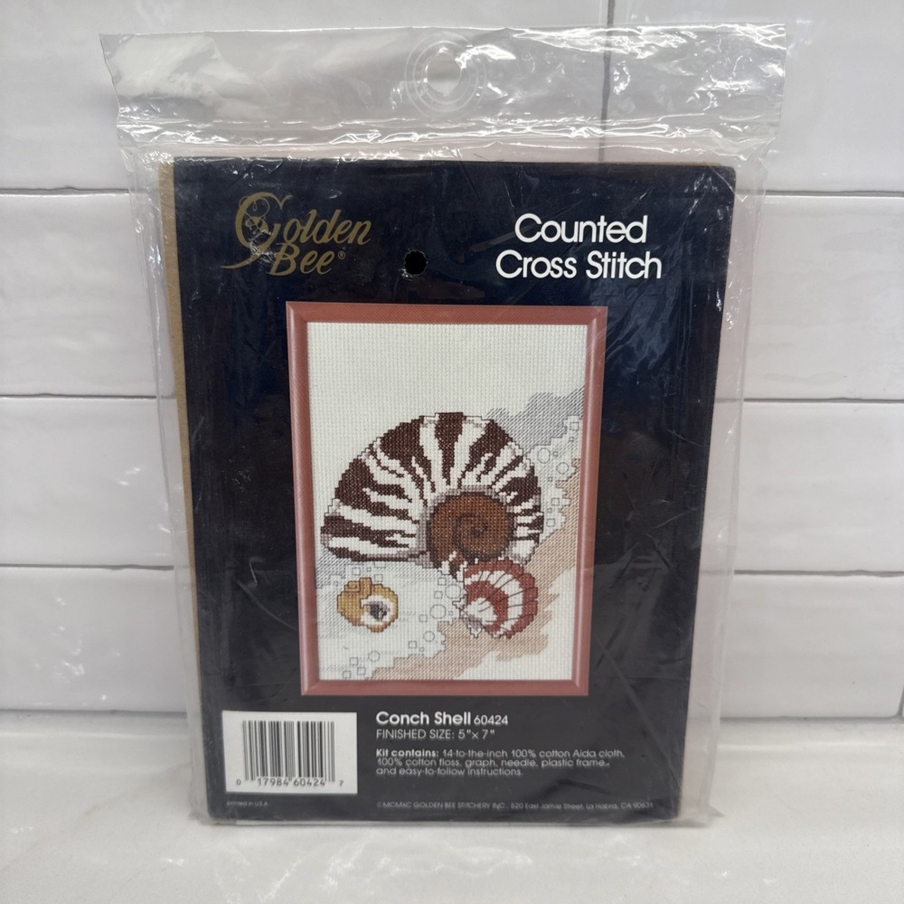Vintage Counted Cross Stitch Kit 60424 Conch Shell 5" x 7" by Golden Bee NOS
